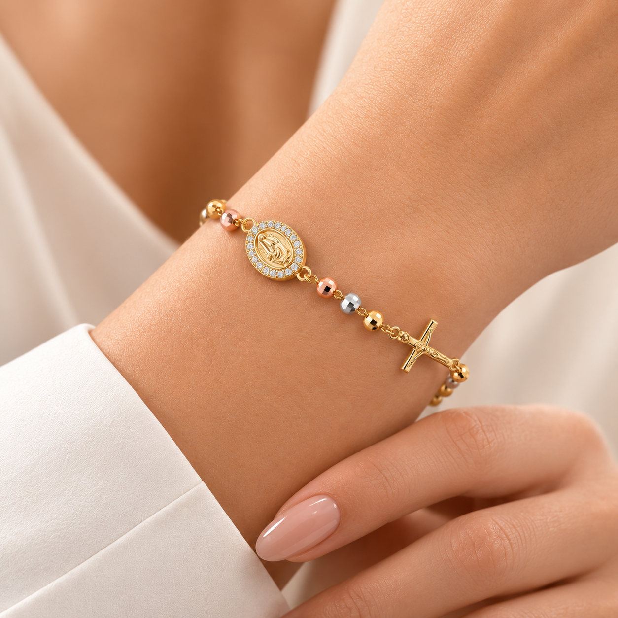 Pulsera Rosario · Acabado Tricolor