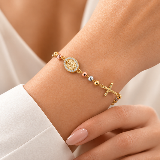 Pulsera Rosario · Acabado Tricolor