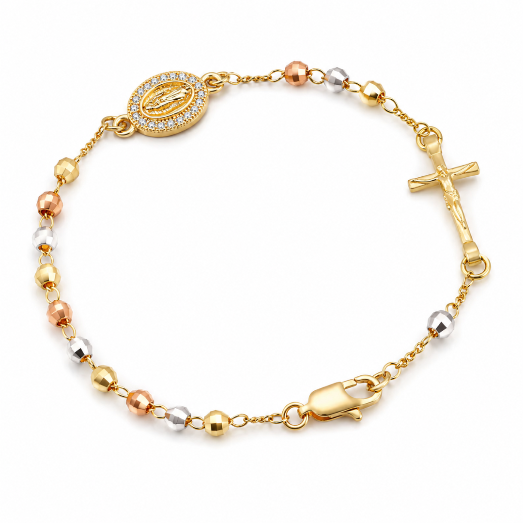 Pulsera Rosario · Acabado Tricolor