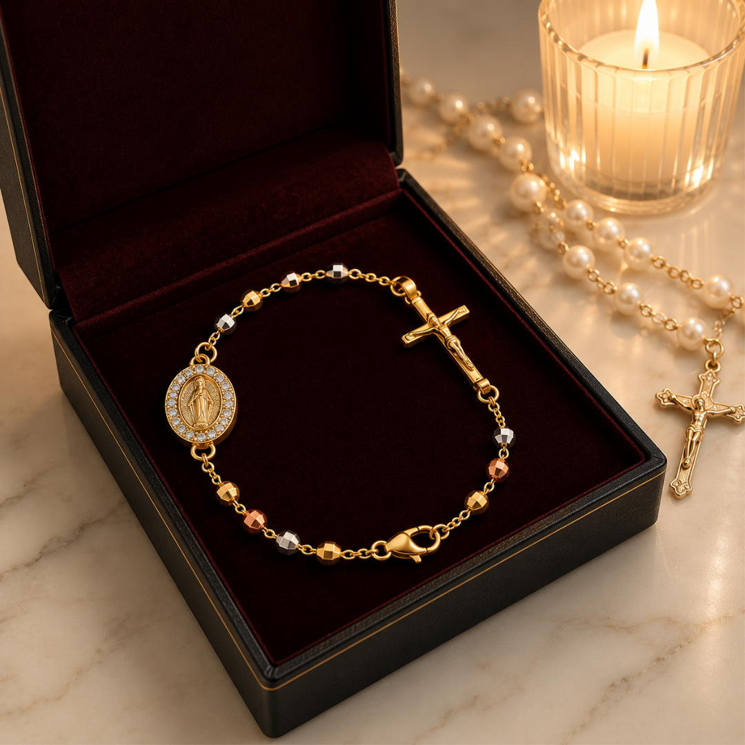 Pulsera Rosario · Acabado Tricolor